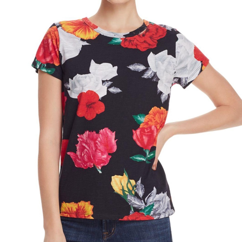 Pam & Gela Distressed Multicolor Floral T-Shirt XS